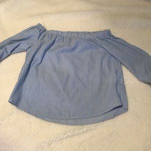 Pink Coconut Blue/White stripe off shoulder top